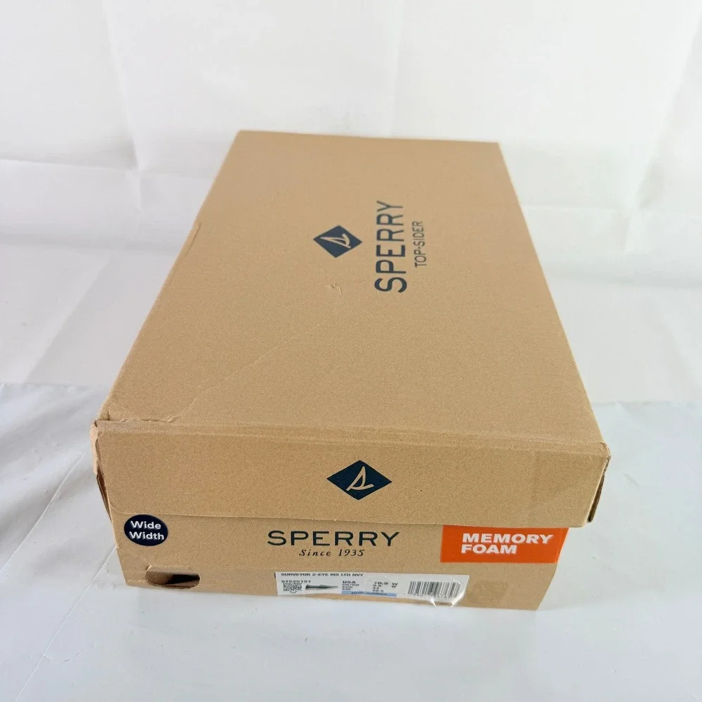 Sperry Surveyor 2-Eye MS LTH NVY Men's Size 10.5 W Navy Boat Shoes New